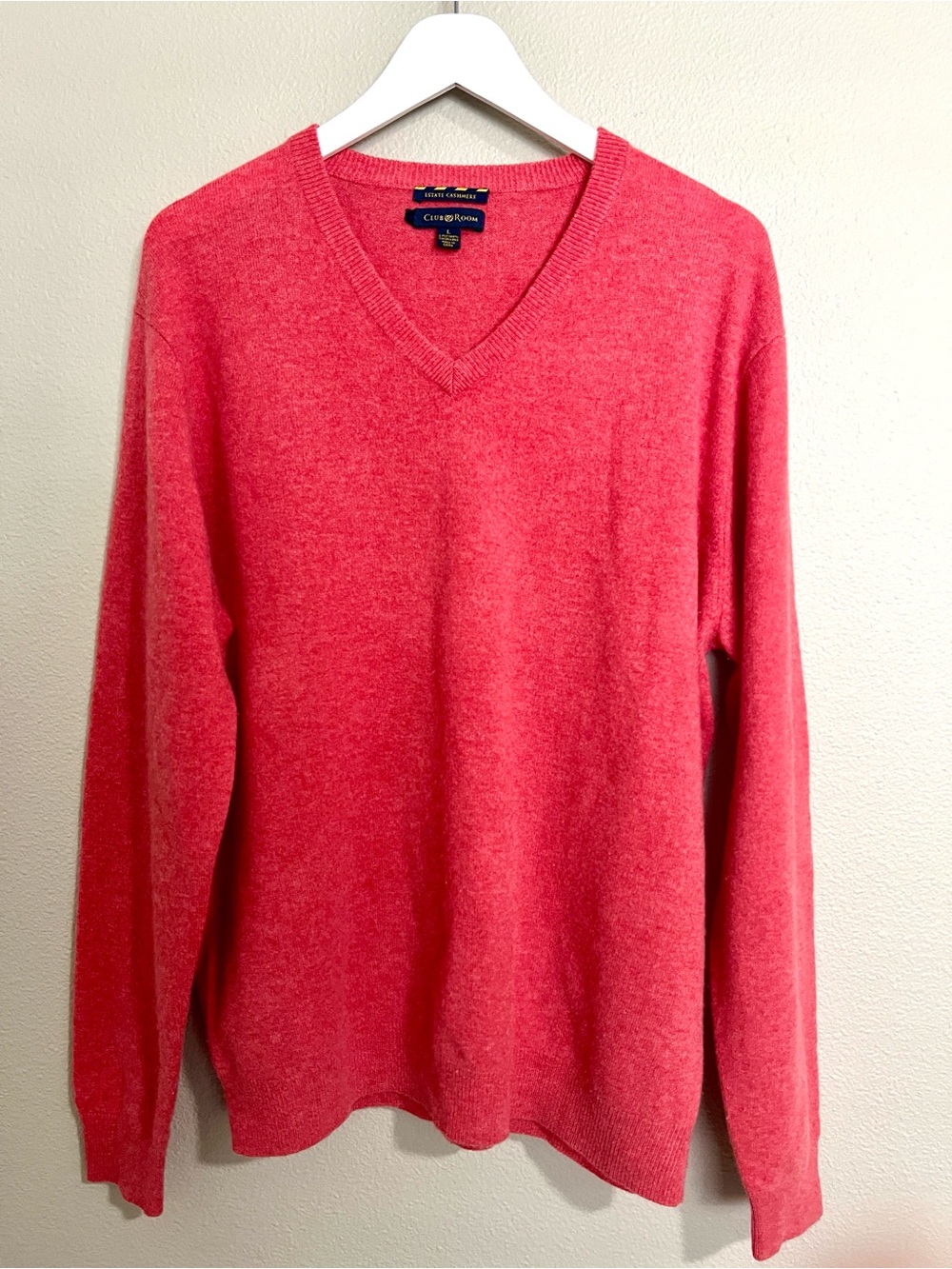 Club Room Estate Cashmere V-Neck Sweater in Coral